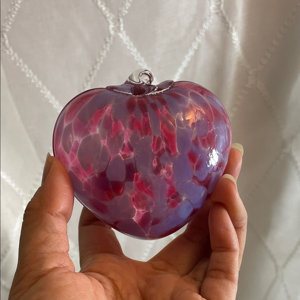Hand-Blown Pink and Purple Glass Heart Ornament